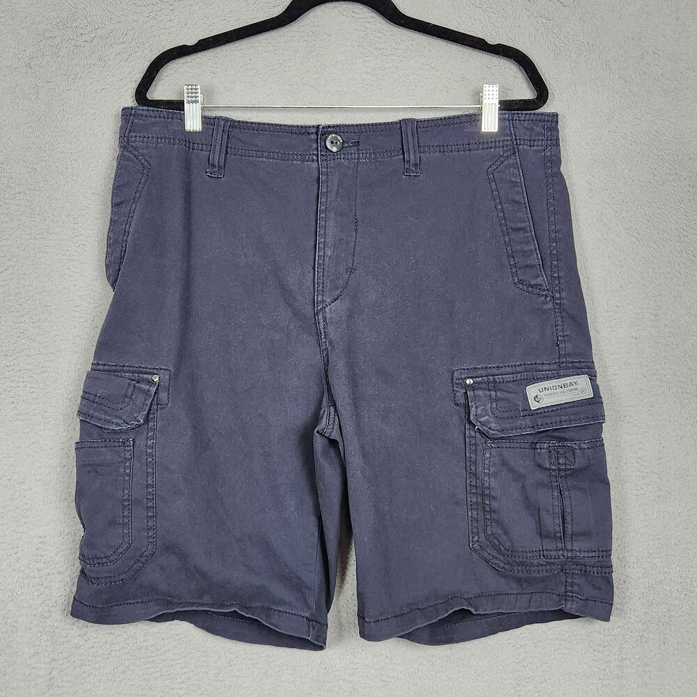 UNIONBAY Cargo Shorts Mens 36 Blue Stretch Canvas 10" Inseam Pockets Casual